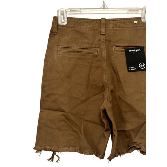 Earnest Sewn Distressed Shorts Mid Length High Rise Twill Denim Brown W 24 NWT - Picture 6 of 10